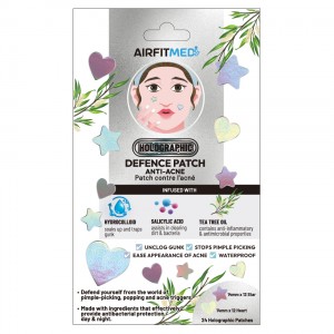 AIRFIT MEDI DEFENCE HOLOGRAPHIC HEARTS & STARS ANTI-ACNE PATCH W/SALICYLIC ACID & TEA TREE OIL - 24 PATCHES